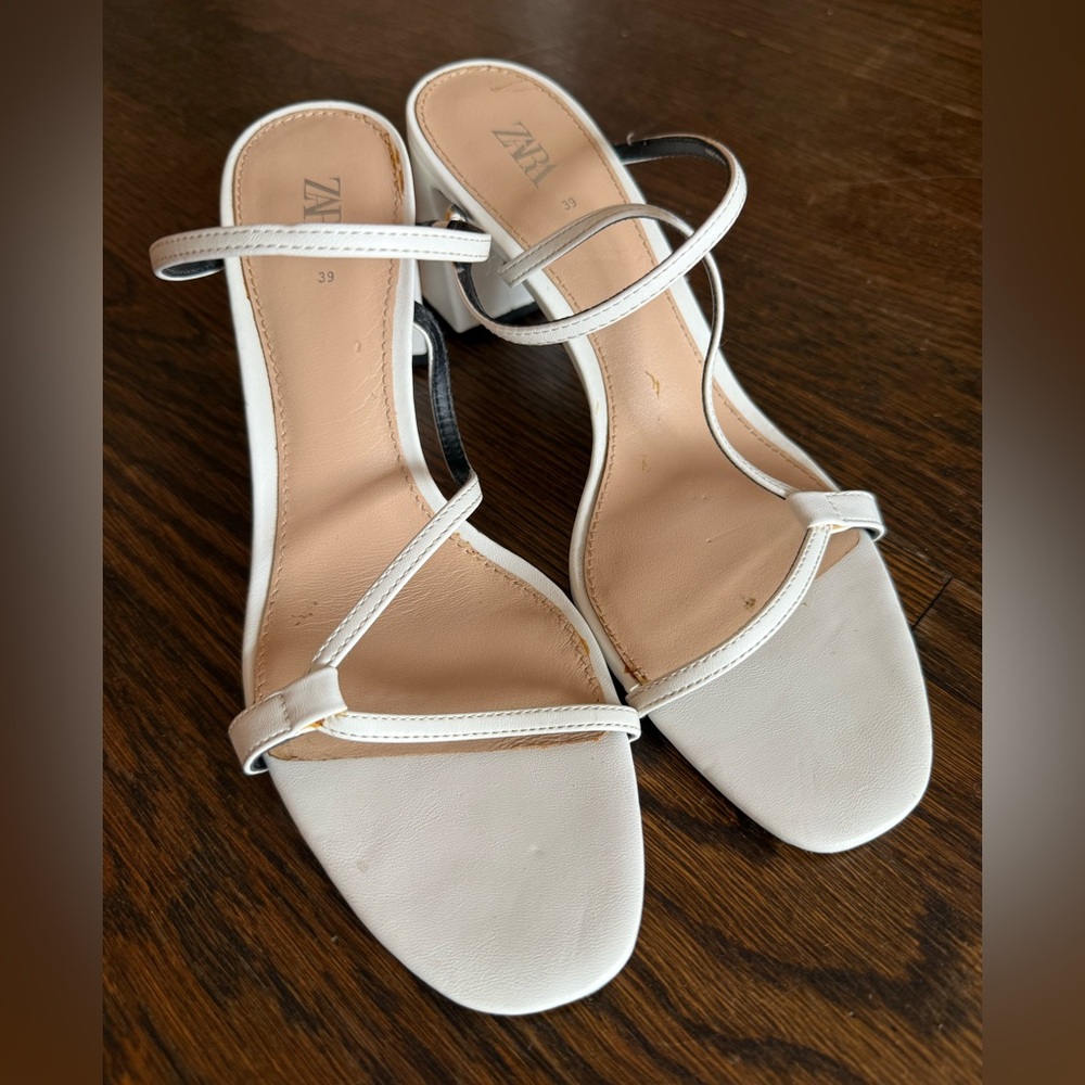 Zara white block heel sandals
